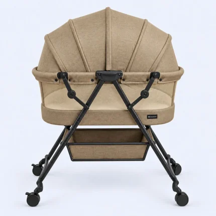 Baby Cradle Bassinet with Canopy, Mesh Sides, Wheels & Storage Basket
