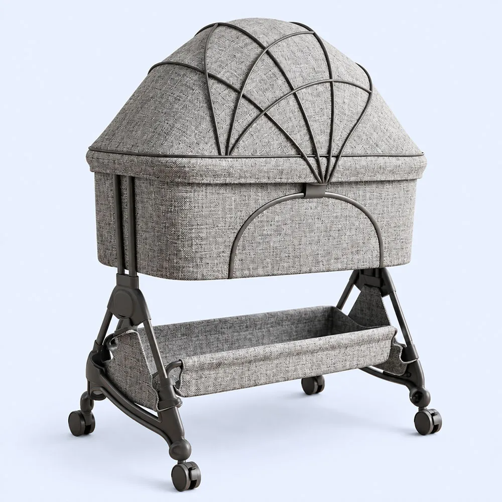 cradle-c166-1 Baby Cradle Bassinet with Full Canopy, Wheels & Storage Basket