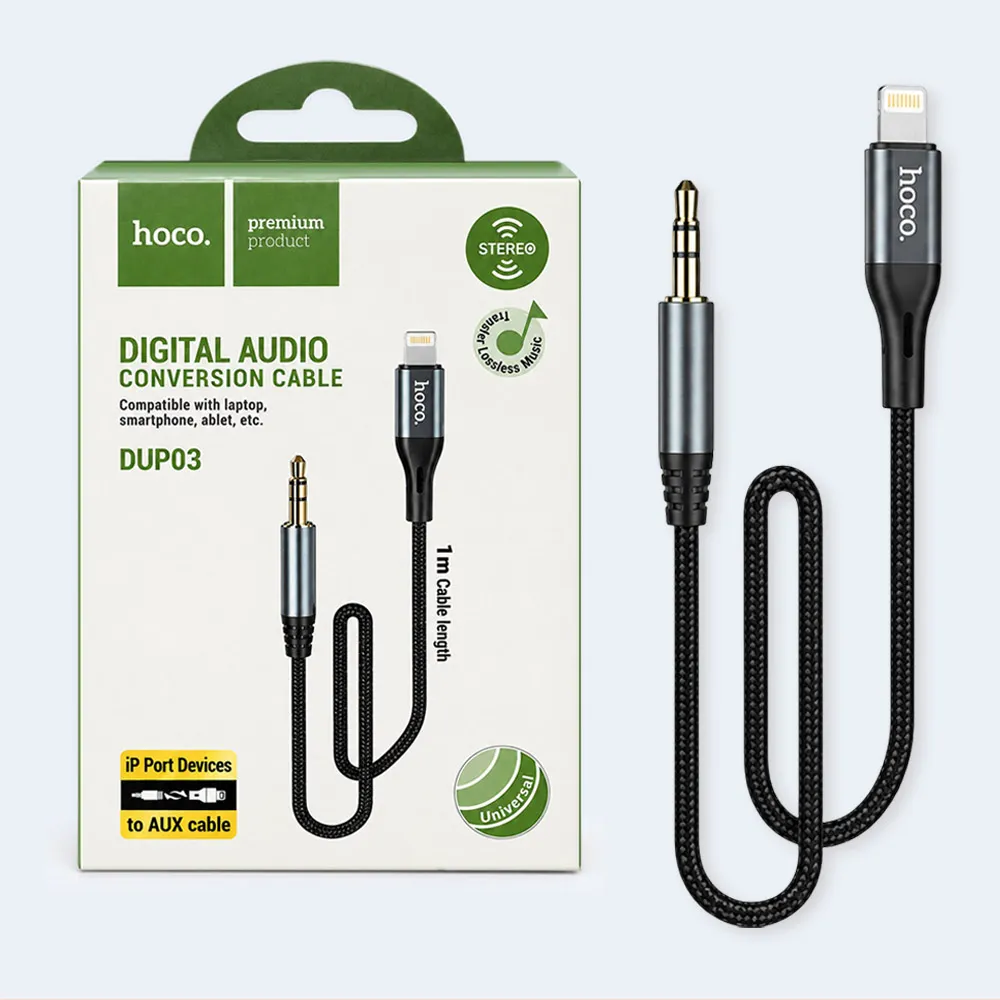aux-cable-1 Hoco DUP03 Digital Audio Conversion Cable – Lightning to 3.5mm AUX