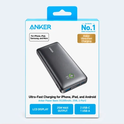 Anker 10,000mAh 25W 3-Port Power Bank with LCD Display