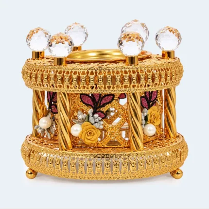 Decorative Gold Bakhoor Incense Burner with Crystal Details 17 × 20 cm