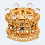 Decorative Gold Bakhoor Incense Burner with Crystal Details 17 × 20 cm