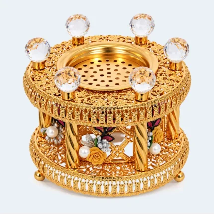 Decorative Gold Bakhoor Incense Burner with Crystal Details 17 × 20 cm