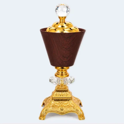 Luxury Golden Incense Burner with Wood Design 10 x 25 cm