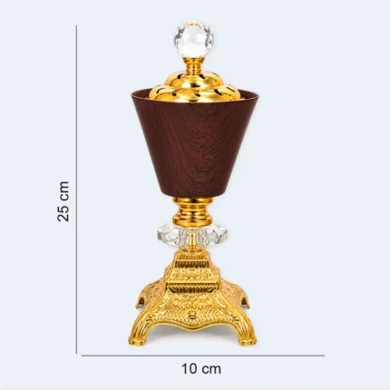 Luxury Golden Incense Burner with Wood Design 10 x 25 cm