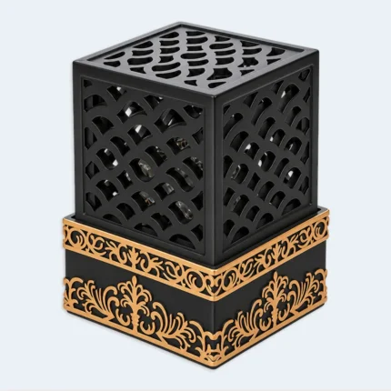 Luxury Black & Gold Square Bukhoor Incense Burner 9 x 13 cm