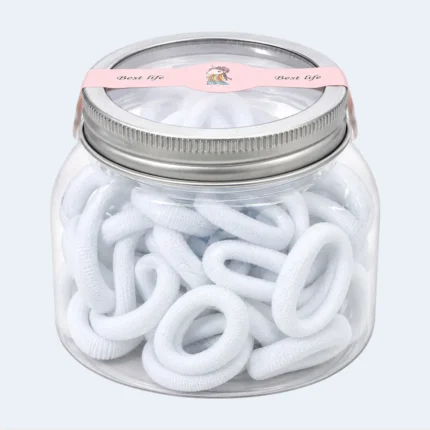 White Elastic Hair Bands in Storage Jar for Women & Girls