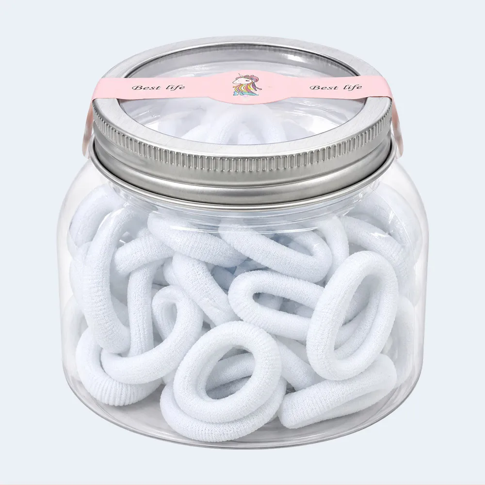 hair-band White Elastic Hair Bands in Storage Jar for Women & Girls