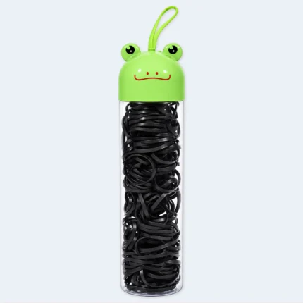 Black Elastic Hair Rubber Bands with Frog Storage Case 3 × 15 cm
