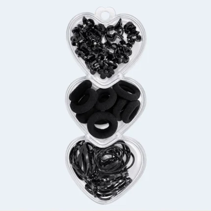 Girls Black Hair Accessories Set with Bands & Mini Claw Clips