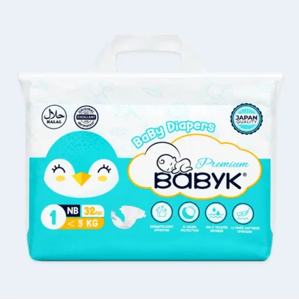 BabyK Premium Baby Diapers Size 1 Newborn – Up to 5 kg, 32 Pieces