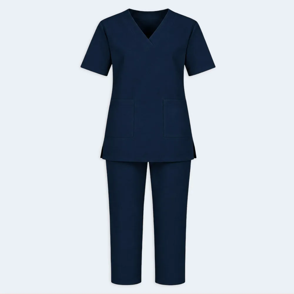 Ladies House Maid Uniform 2-Piece Set with Short Sleeves and V-Neck – Navy Blue Ladies House Maid Uniform 2-Piece Set with Short Sleeves and V-Neck – Navy Blue