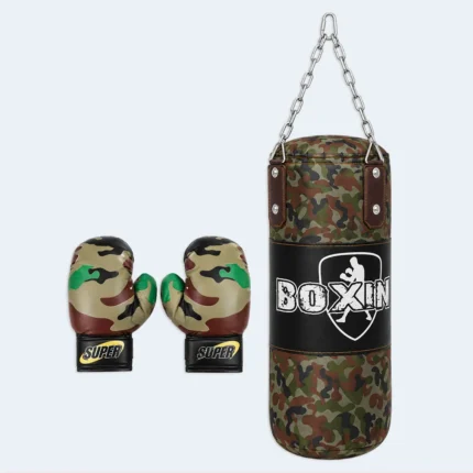 Kids Boxing Punching Bag Set with Gloves – Camouflage Design 50 × 20 cm