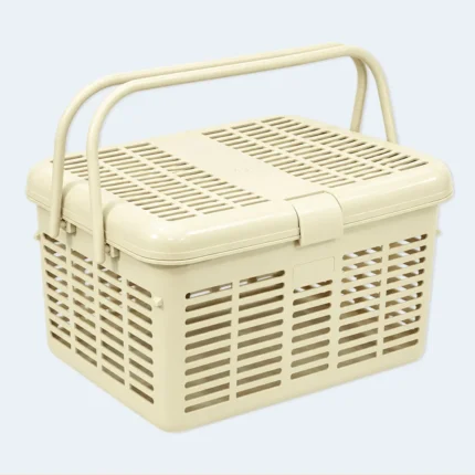 Small Plastic Picnic Basket with Lid & Carry Handle – 42 × 32 × 25 cm