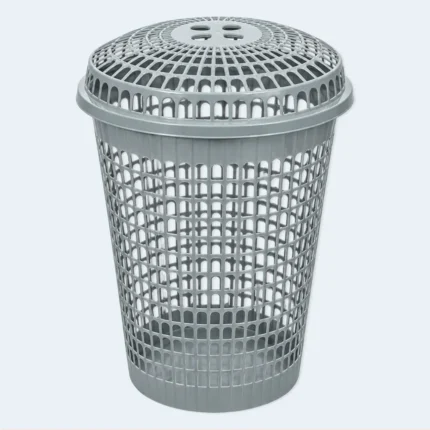 Nova Plastic Laundry Basket with Ventilated Lid – 58 × 43 cm ( Gray )