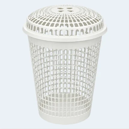 Nova Plastic Laundry Basket with Ventilated Lid – 58 × 43 cm ( White )