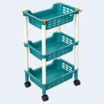 3-Tier Multipurpose Plastic Storage Shelf with Wheels – 74 × 40 × 27 cm