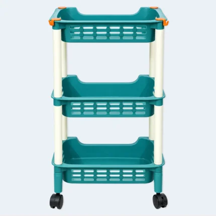 3-Tier Multipurpose Plastic Storage Shelf with Wheels – 74 × 40 × 27 cm