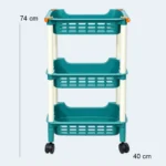 3-Tier Multipurpose Plastic Storage Shelf with Wheels – 74 × 40 × 27 cm