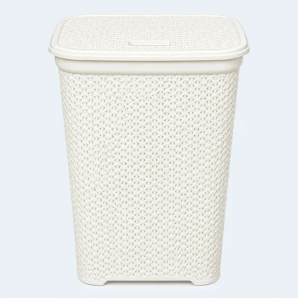 Rattan Style Plastic Laundry Basket with Lid – 42 × 30 × 56 cm