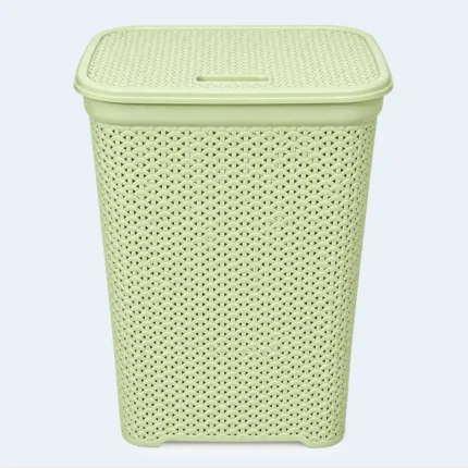 Rattan Style Plastic Laundry Basket with Lid – 42 × 30 × 56 cm