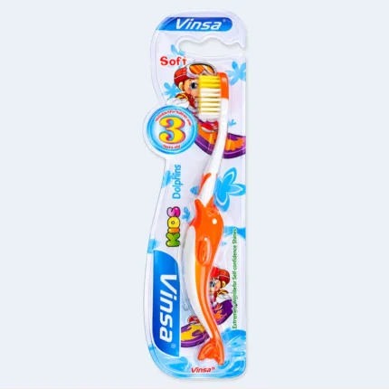Vinsa Kids Soft Toothbrush with Dolphin-Shaped Handle – 3+ Years ( Orange )