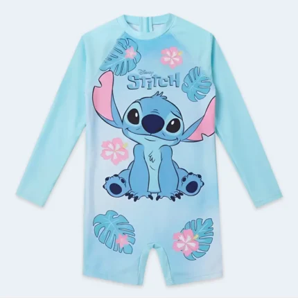 Girls Disney Stitch Long Sleeve One-Piece Swimwear – Ages 3–4 Years