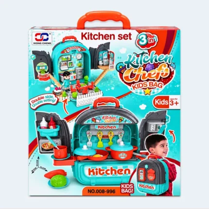 3-in-1 Kids Kitchen Chef Backpack Play Set with Cooking Accessories – 26 × 29 cm