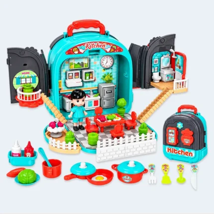3-in-1 Kids Kitchen Chef Backpack Play Set with Cooking Accessories – 26 × 29 cm