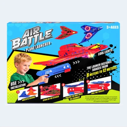 Air Battle LED Foam Plane Launcher Set with Toy Launch Gun – 40 × 31 cm