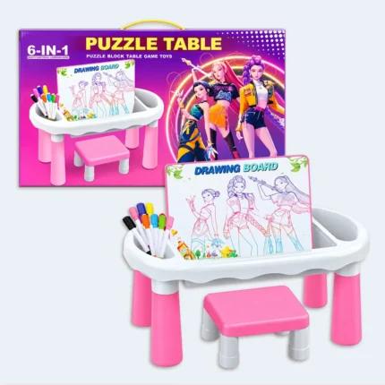 6-in-1 Kids Puzzle Activity Table with Drawing Board & Stool